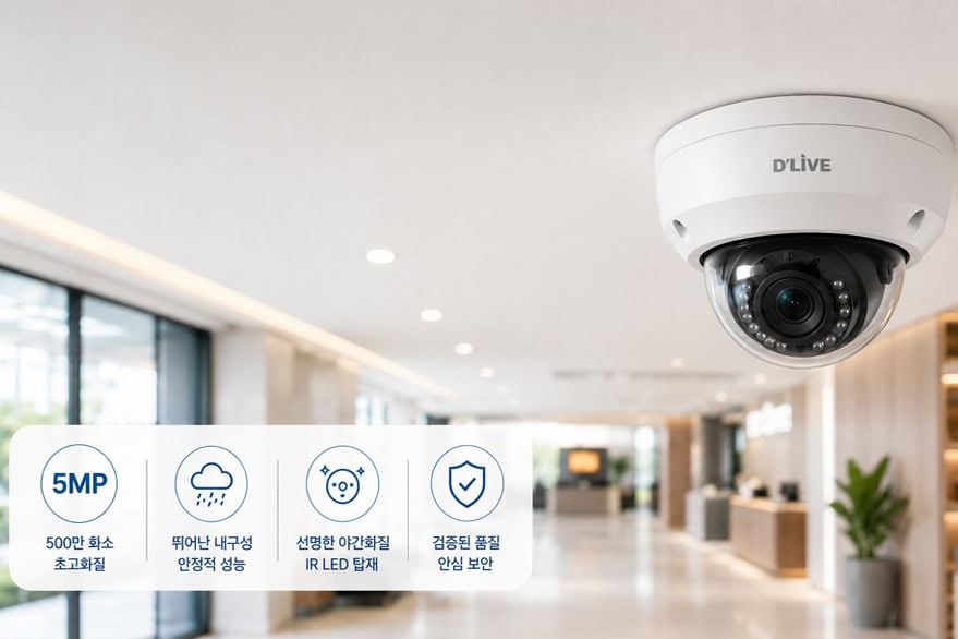 투명한 CCTV 가격 및 설치비용 견적을 바탕으로 매장 내부에 깔끔하게 완료된 500만 화소 돔형 카메라 현장