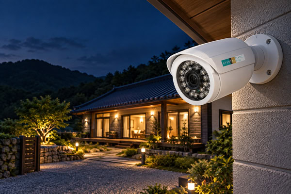 전원주택 외부를 야간에 확인하는 적외선 CCTV 설치 예시