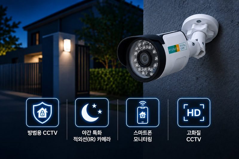 현대 CCTV 설치 시 활용하는 실외 방범용 카메라와 야간 적외선·스마트폰 모니터링 기능